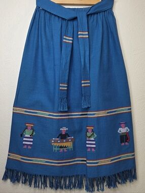 Vintage 70s Guatemalan Embroidered Skirt Artesania Folk Art Mayan Boho Fringe